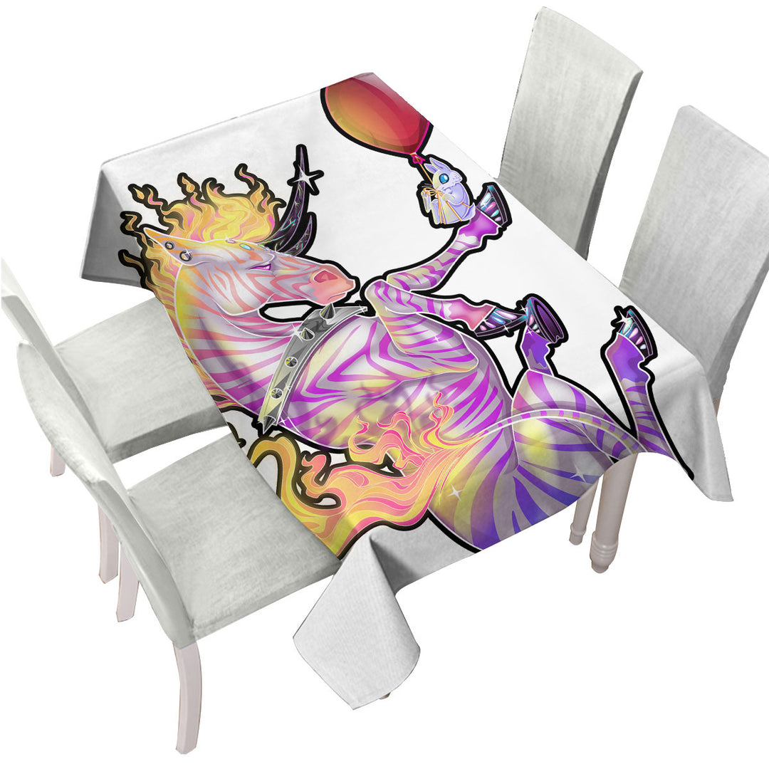 Tablecloth with Multi Colored Unicorn Zebra and Bunny