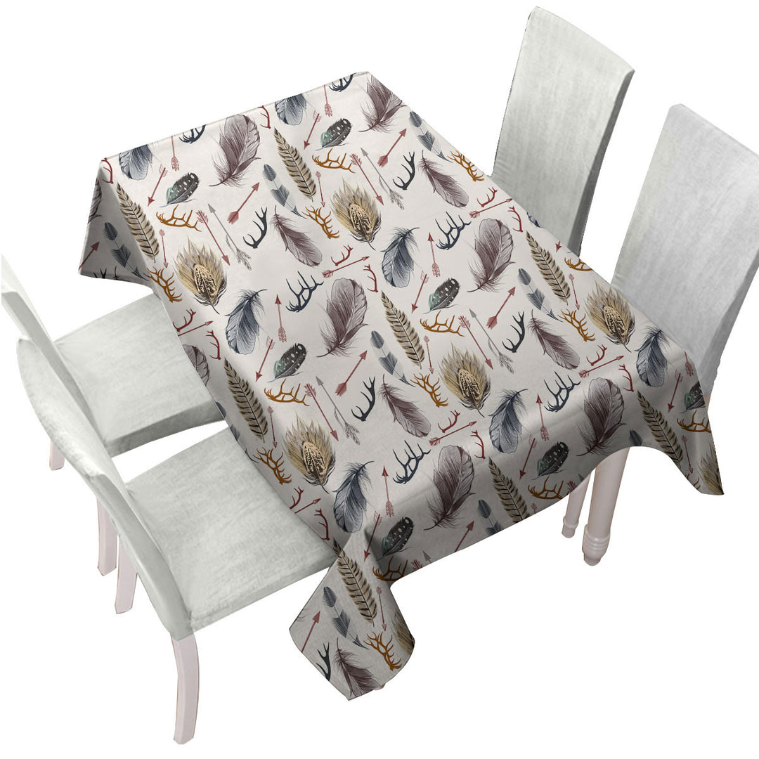 Tablecloth with Native Pattern Deer Antlers Arrows and Feathers