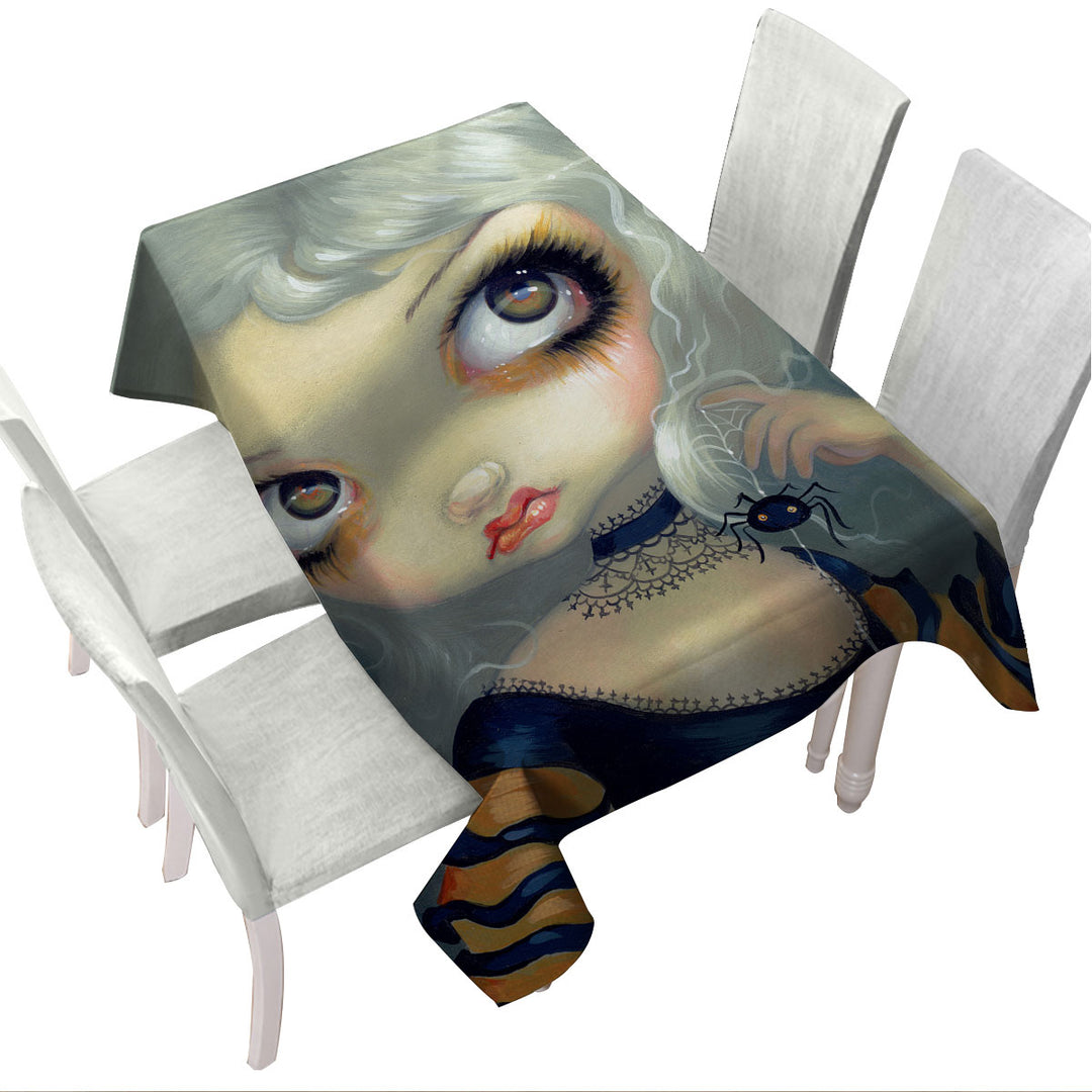 Tablecloth with Portrait With Spiderling Big Eyed Beauty Goth Girl