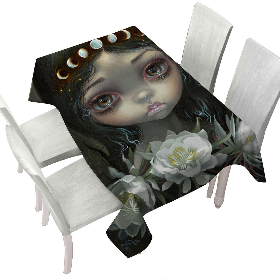 Tablecloth with Pretty Girl Queen of the Night Blooms
