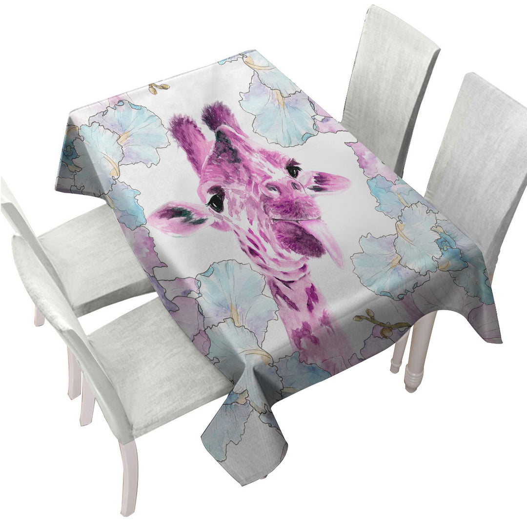 Tablecloth with Purplish Art Painting Giraffe
