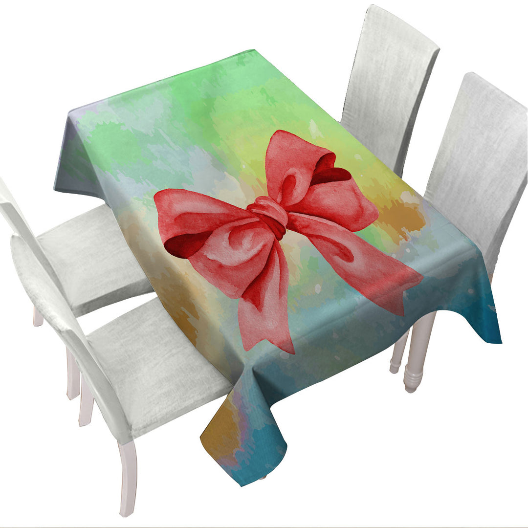 Tablecloth with Red Ribbon over Pastel Colors