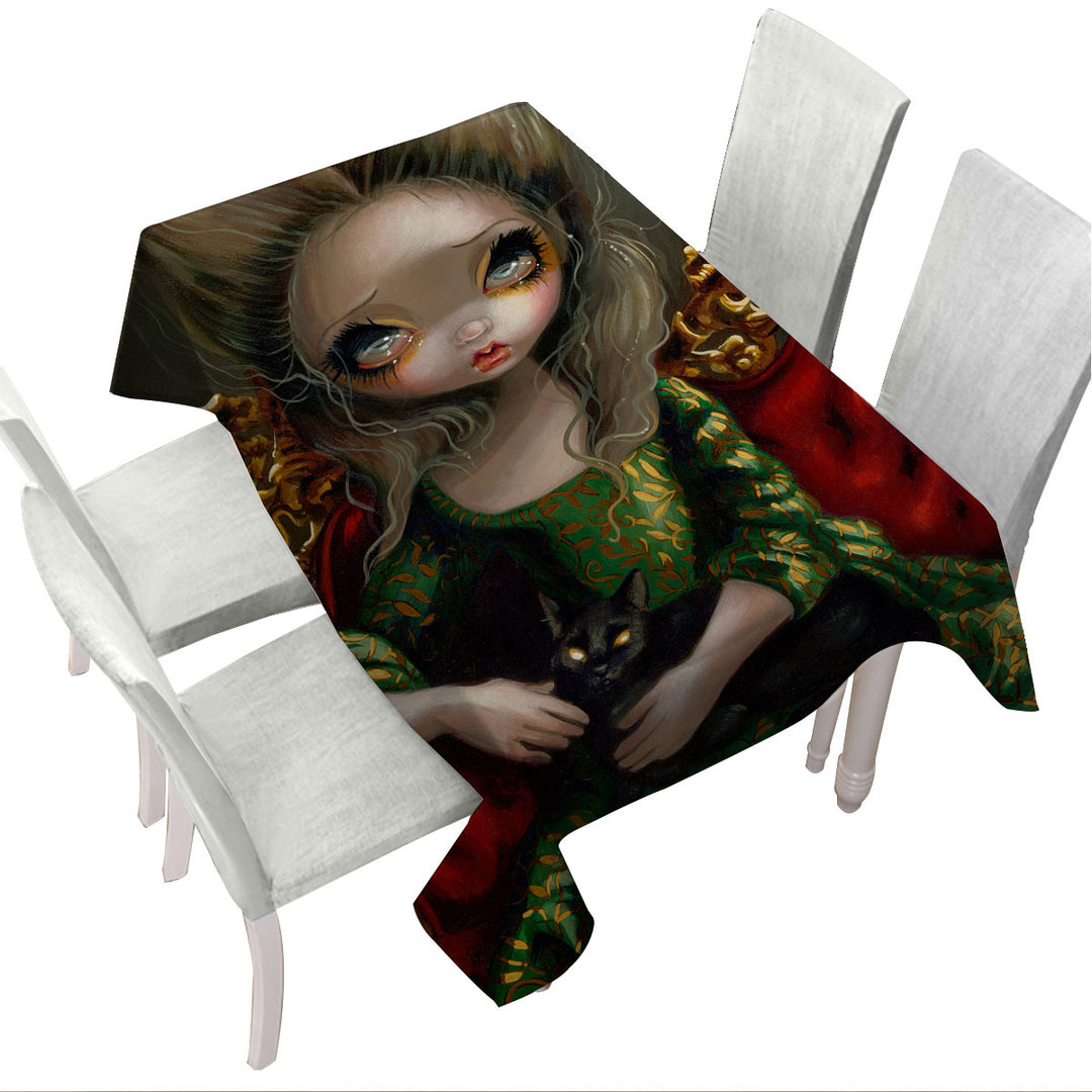 Tablecloth with Rococo Portrait style Princess with a Black Cat