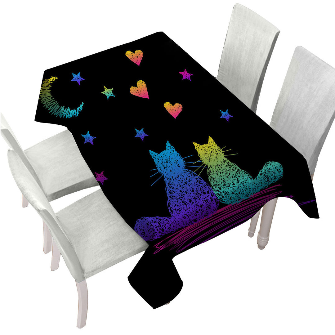 Tablecloth with Romantic Cats Artistic Drawing