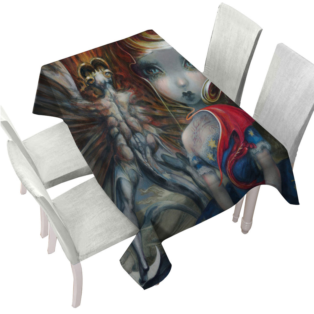 Tablecloth with Scary Dragon Art Prints Great Red Dragonling