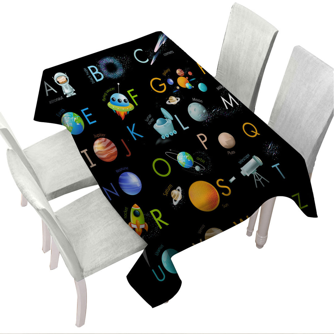 Tablecloth with Space Themed Alphabet for Kids