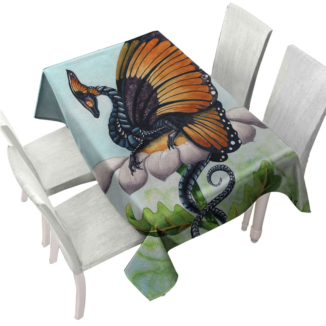 Tablecloth with The Monarch Fantasy Art Dragon Sits on Flower