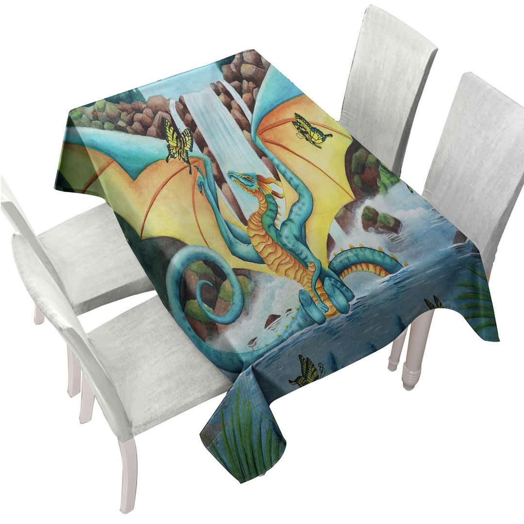 Tablecloth with The Woodland Summer Fountain Butterflies and Dragon