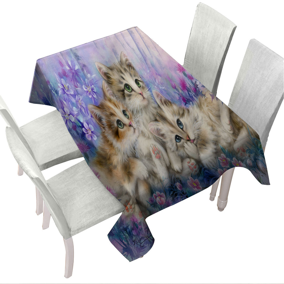 Tablecloth with Three Little Kittens in the Flower Garden