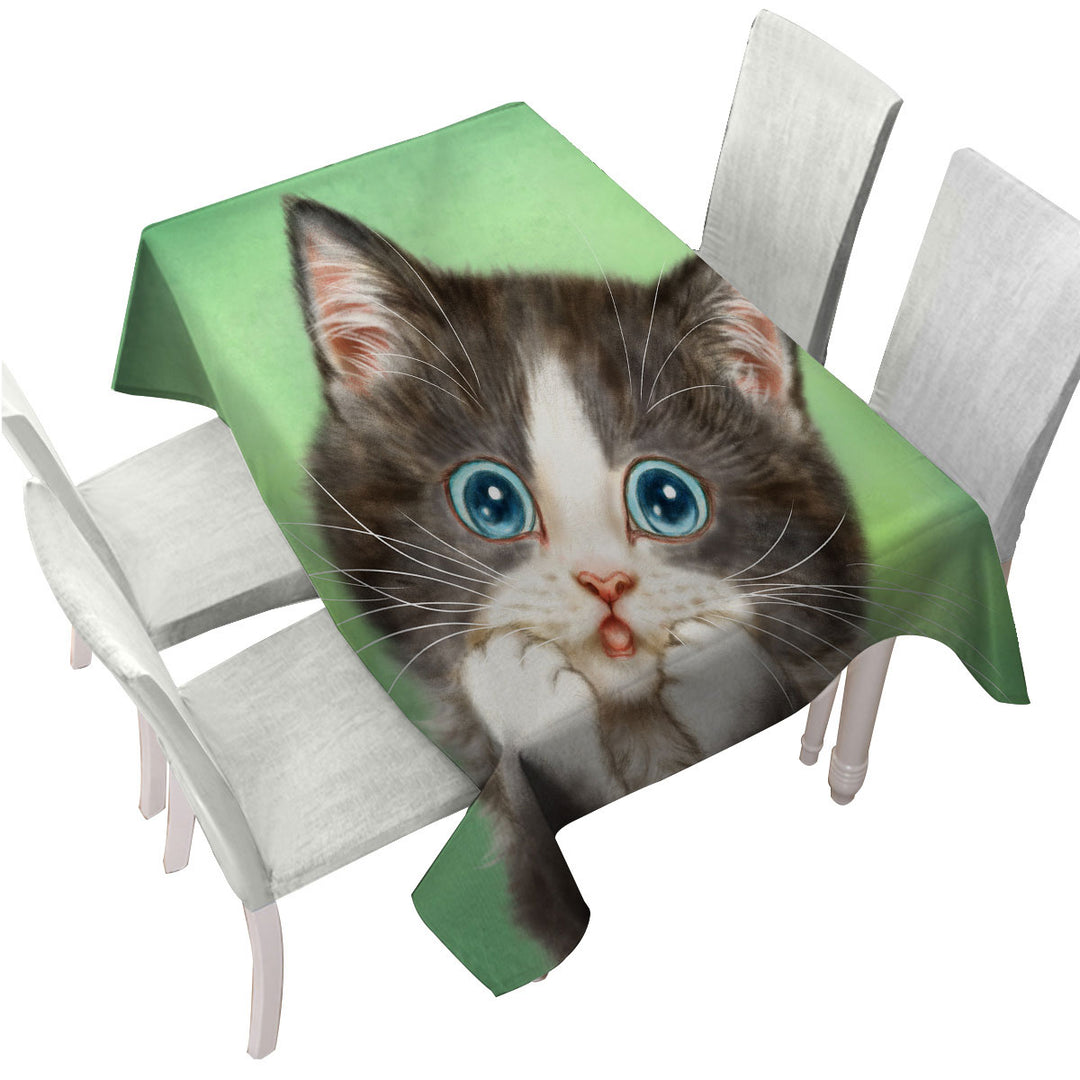 Tablecloths with Baby Designs Lovely Sweet Kitten over Green