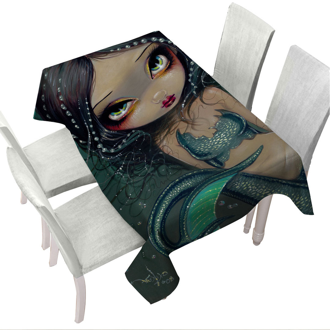 Tablecloths with Beautiful Big Eyed Pearl Swirl Mermaid