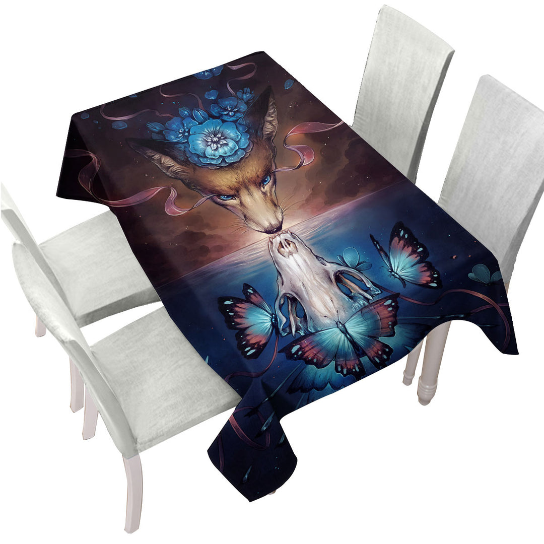 Tablecloths with Beautiful Death Butterflies Fox Skull