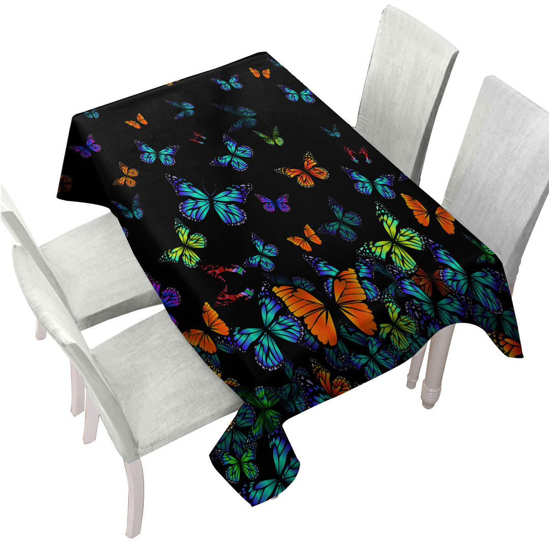Tablecloths with Black Background Colorful Butterflies