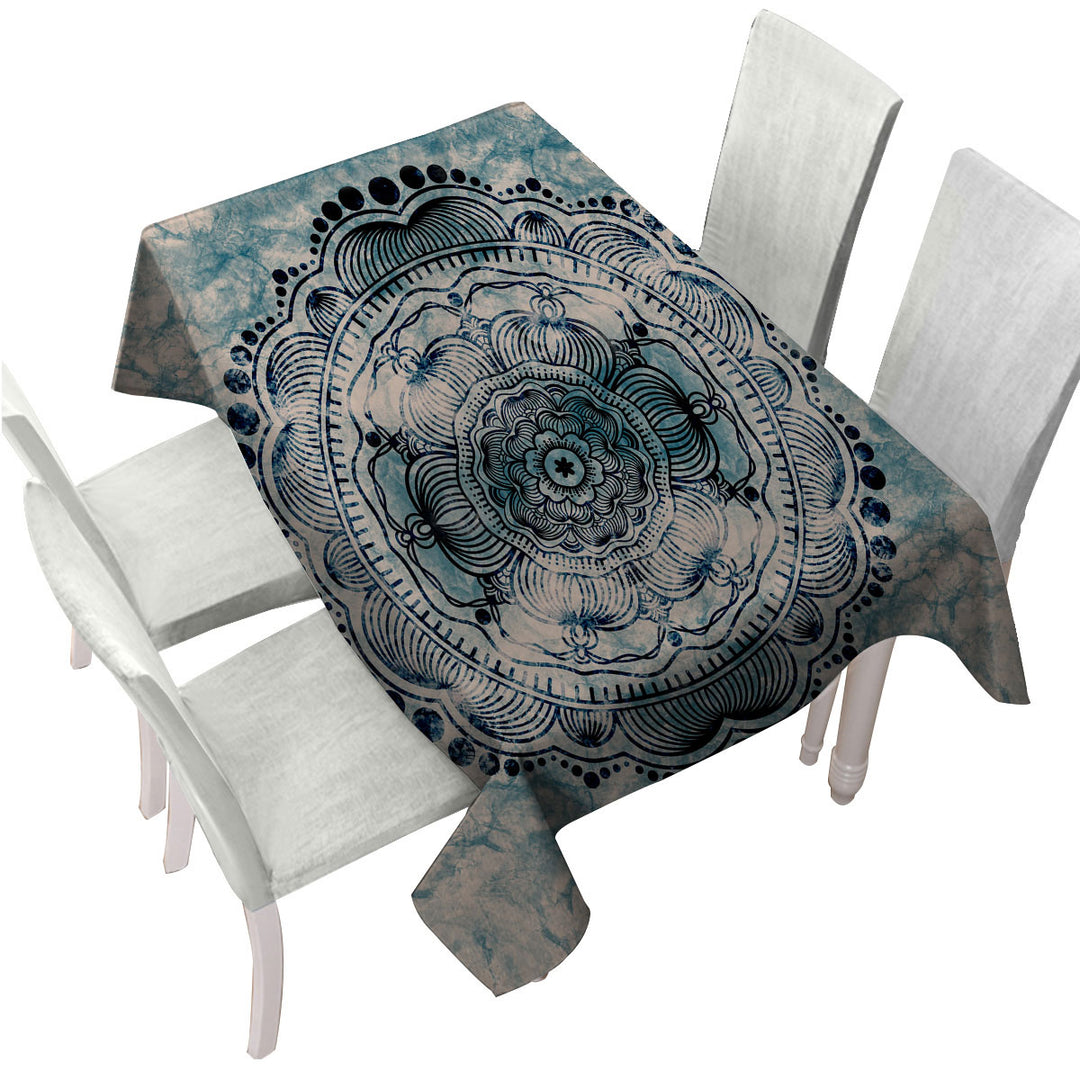 Tablecloths with Black Royal Mandala on Dark Blue Rock