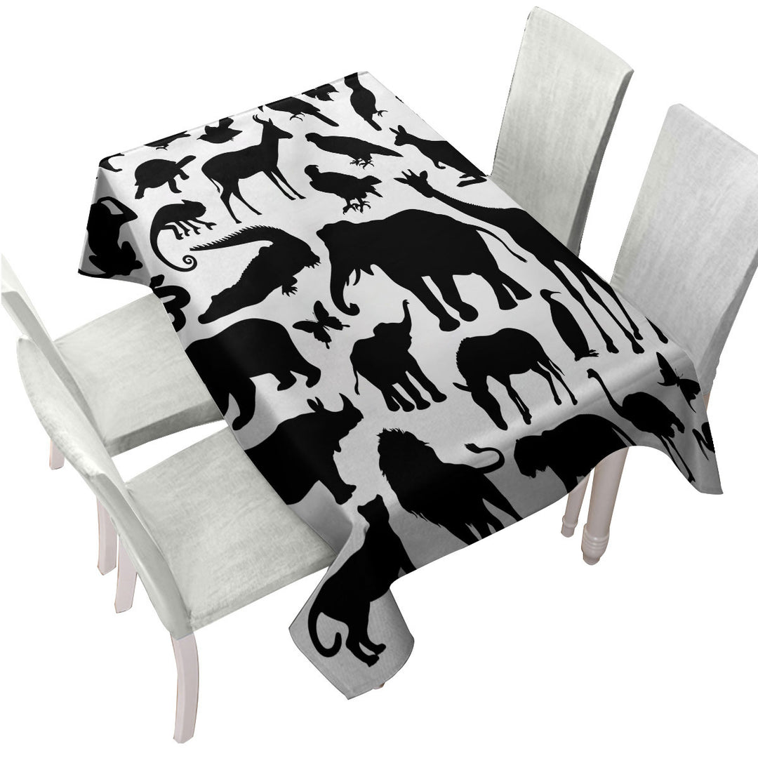 Tablecloths with Black and White Animals Silhouettes
