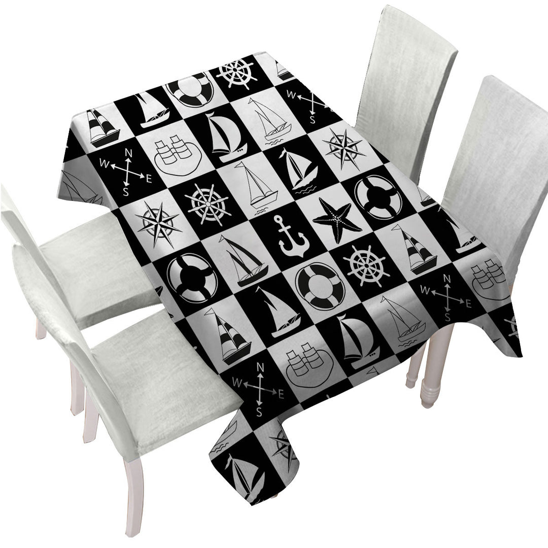Tablecloths with Black and White Checkered Nautical Themed