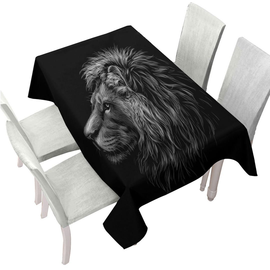 Tablecloths with Black and White Handsome Lion