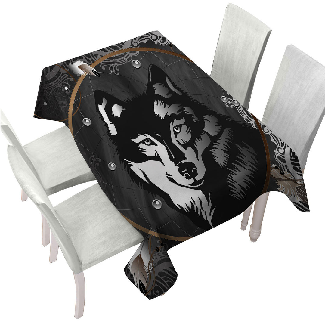 Tablecloths with Black and White Wolf Portrait