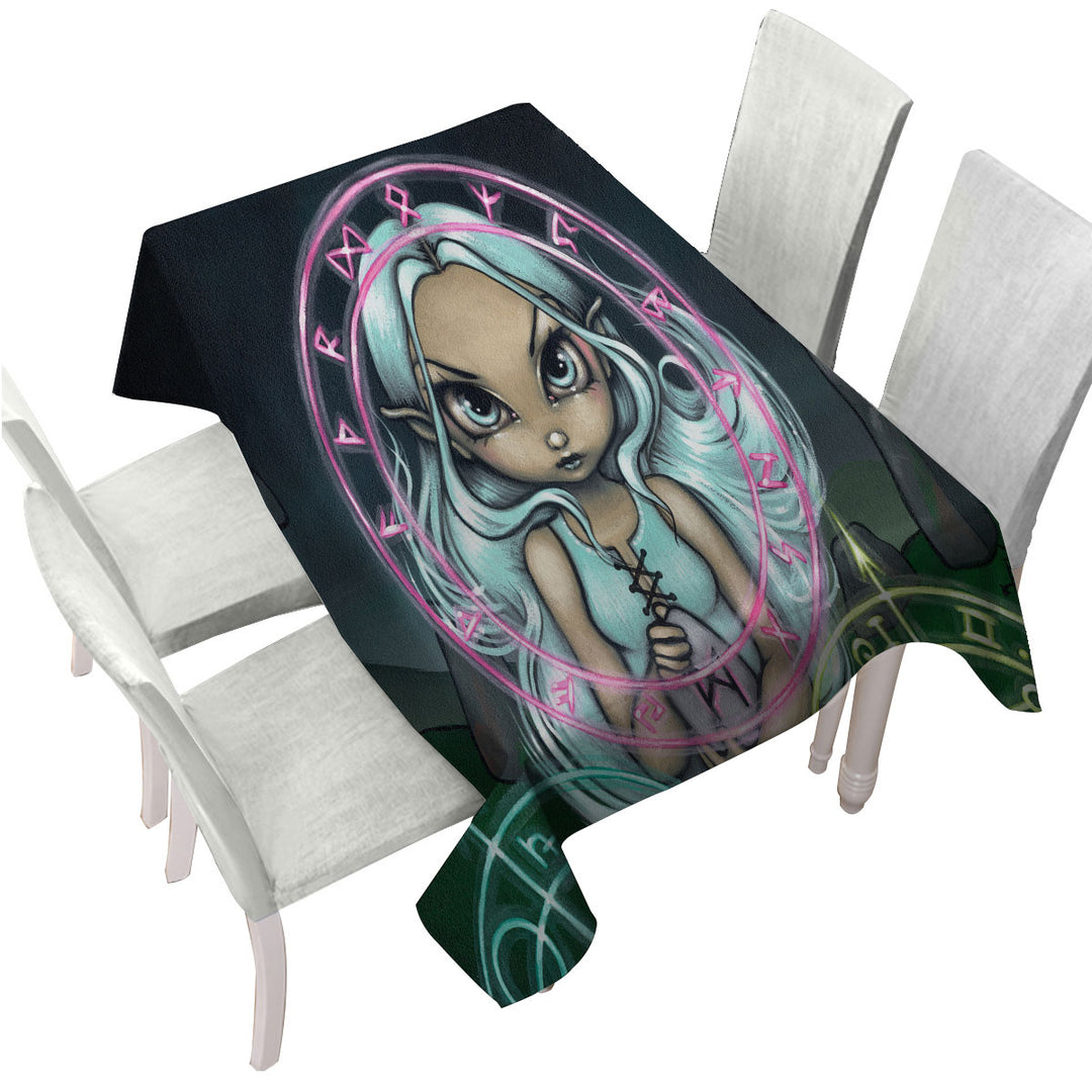 Tablecloths with Casting The Runes White Haired Celtic Girl