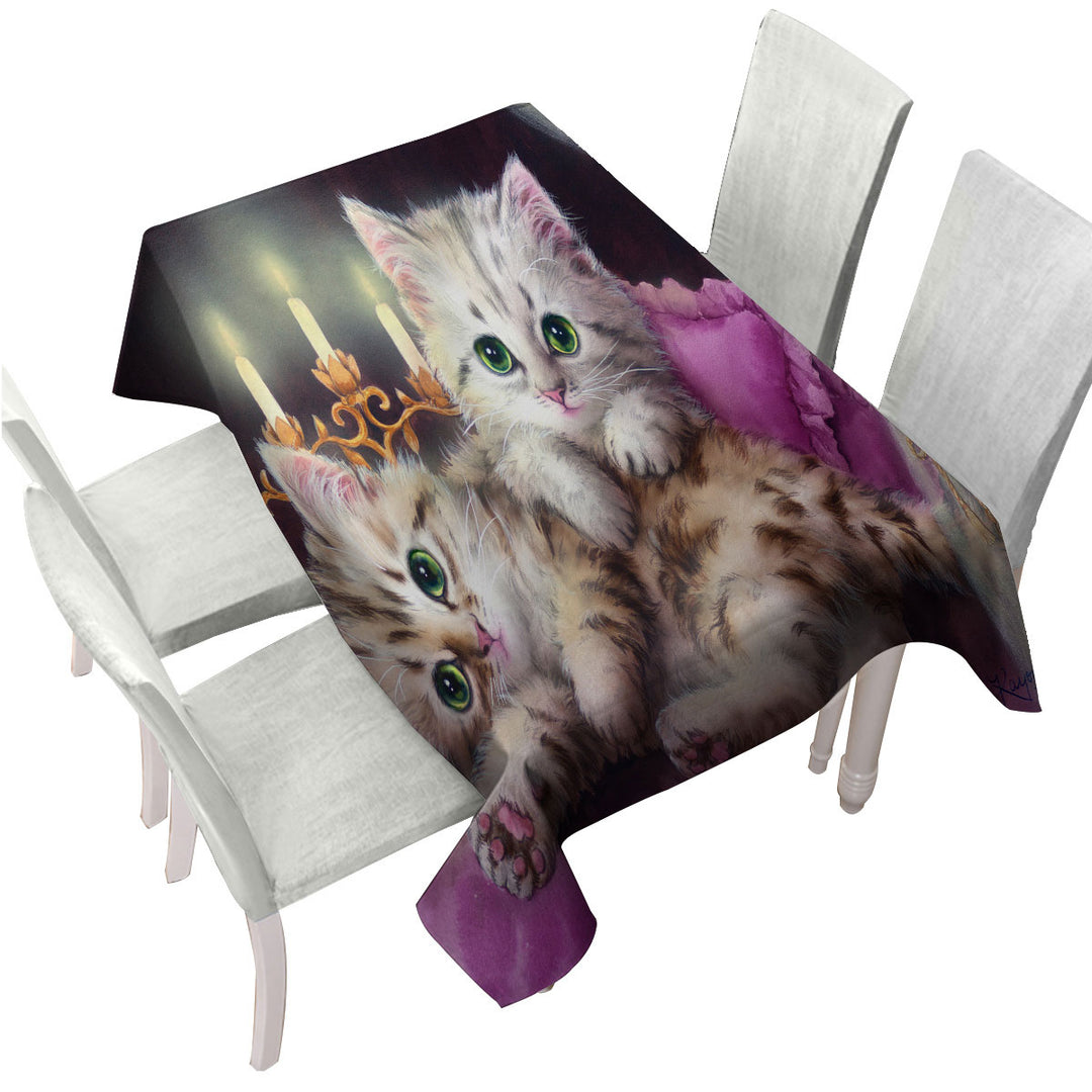 Tablecloths with Cats Art Paintings Candle Night Kittens