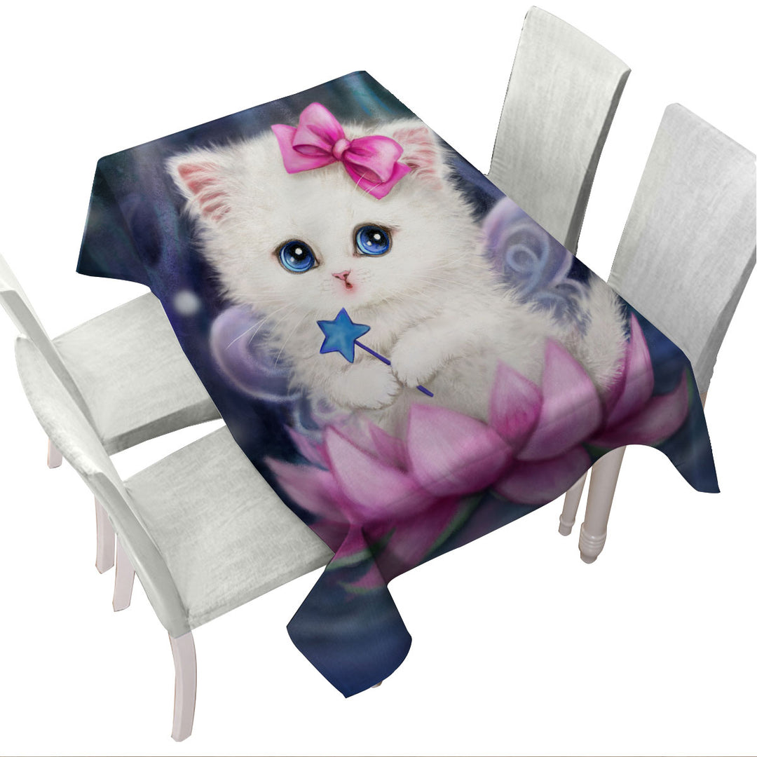 Tablecloths with Cats Art Pink Lotus Fairy Kitten