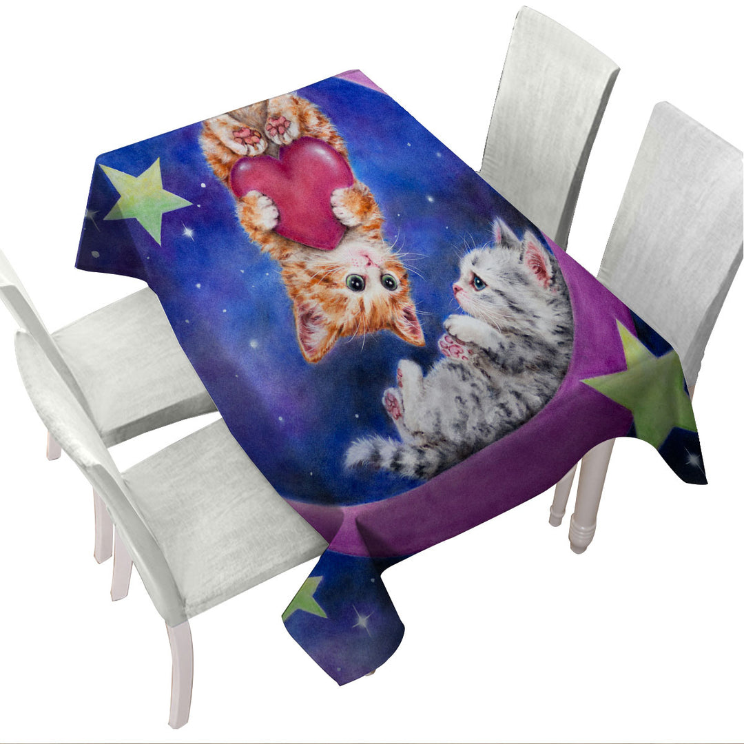 Tablecloths with Cats Art Romantic Moon Space Starts and Kittens
