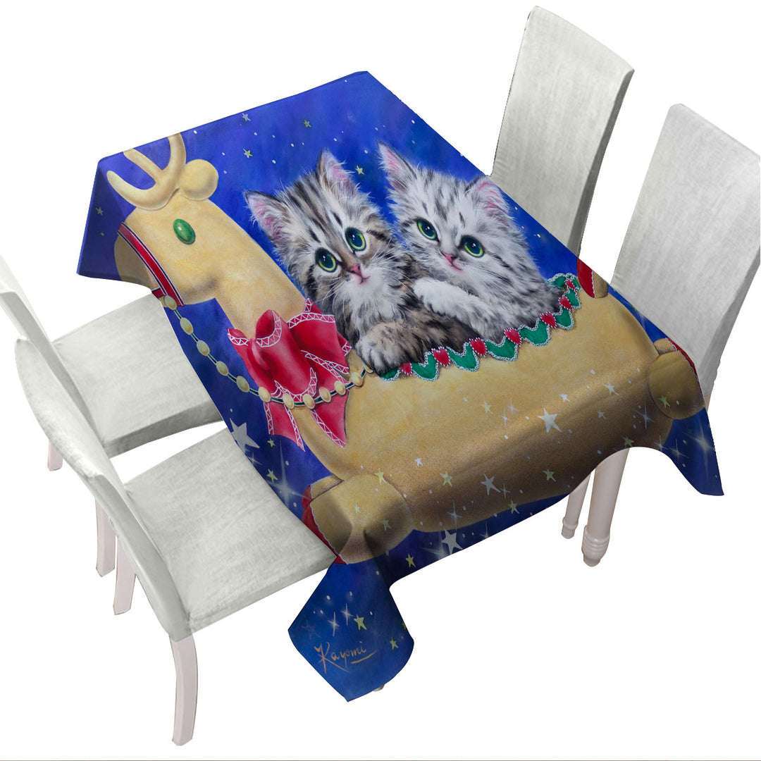 Tablecloths with Christmas Design Reindeer Ride Kitty Cats