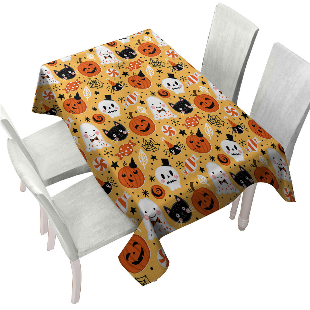 Tablecloths with Cool Halloween Candies Ghosts and Pumpkins