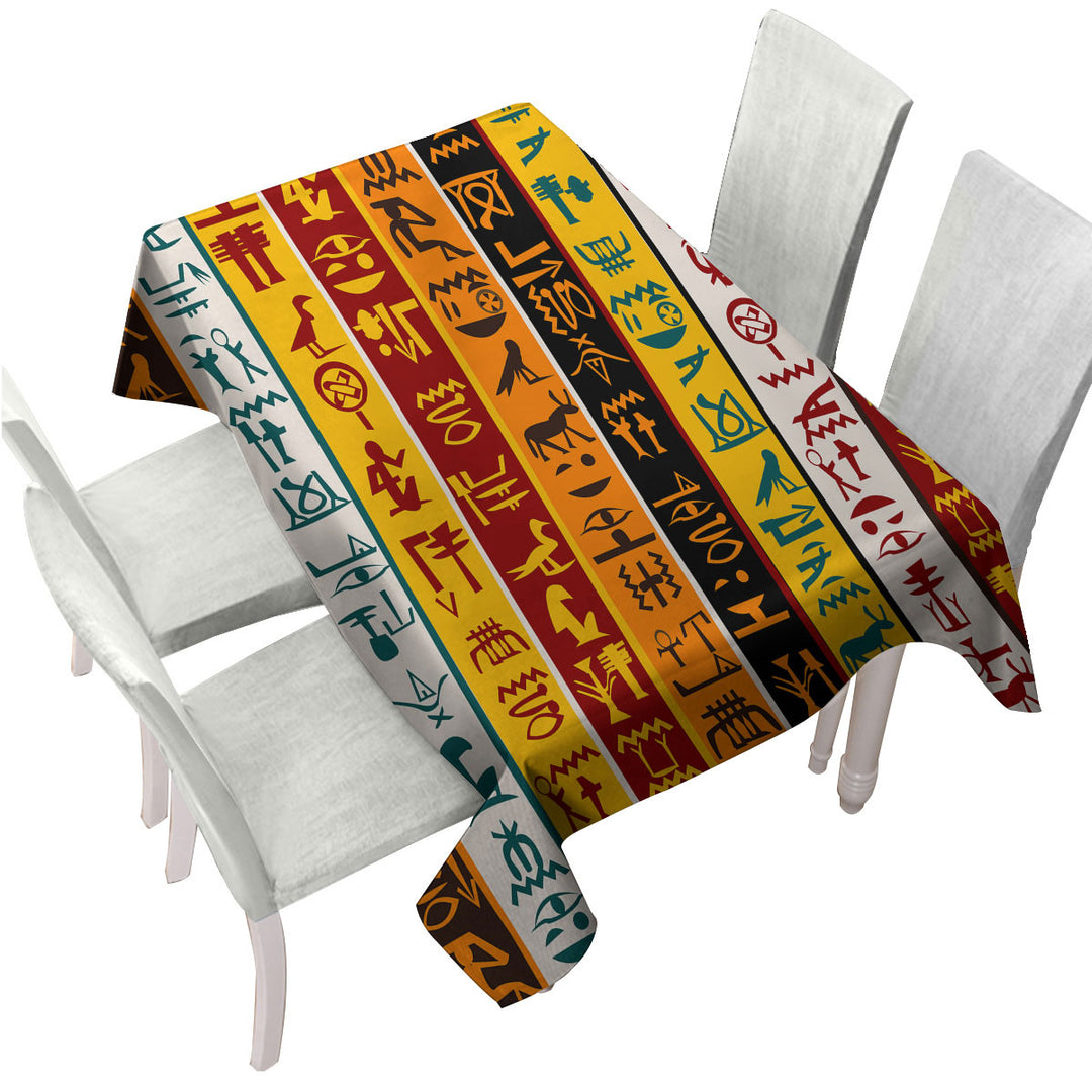 Tablecloths with Cool Multi Colored Stripes Ancient Symbols