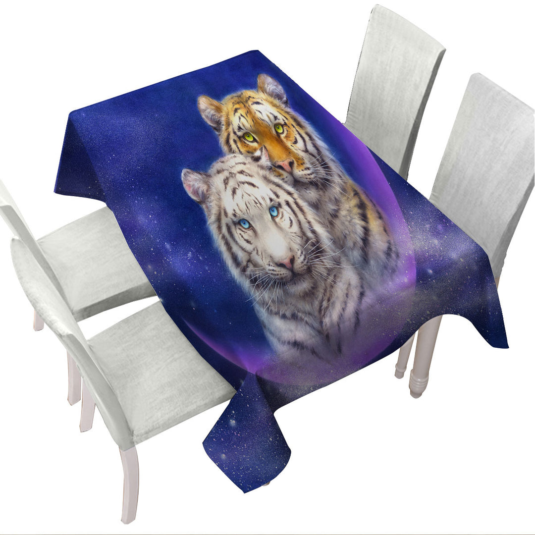 Tablecloths with Cool Space Milky Way Orange and White Tigers