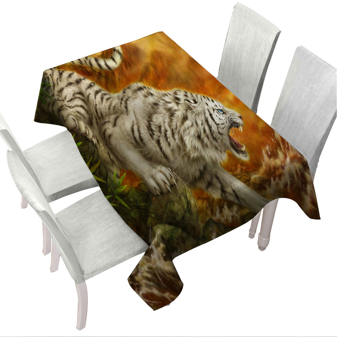 Tablecloths with Cool Wildlife Drawing Ocean White Tiger