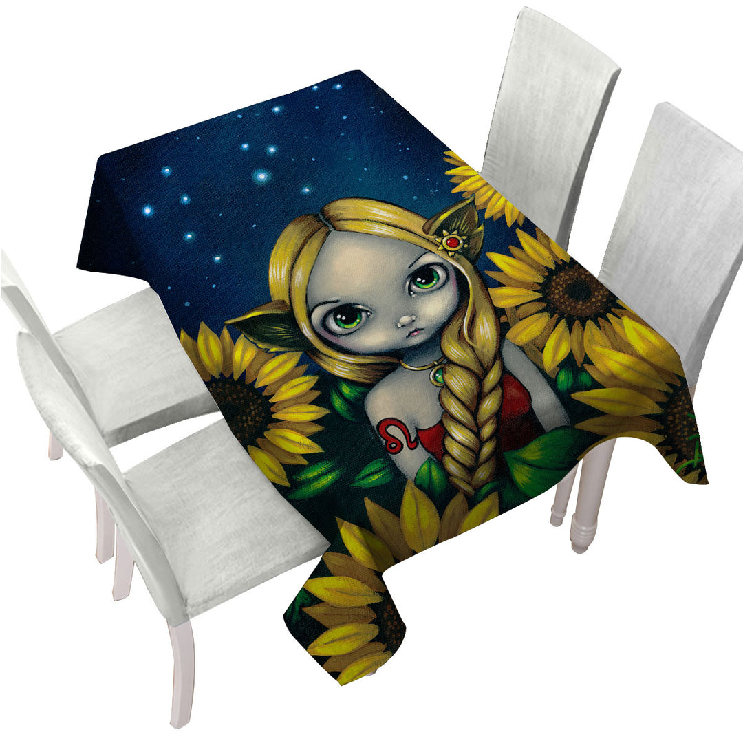 Tablecloths with Cool Zodiac Art Leo Sunflower Night Elf Girl