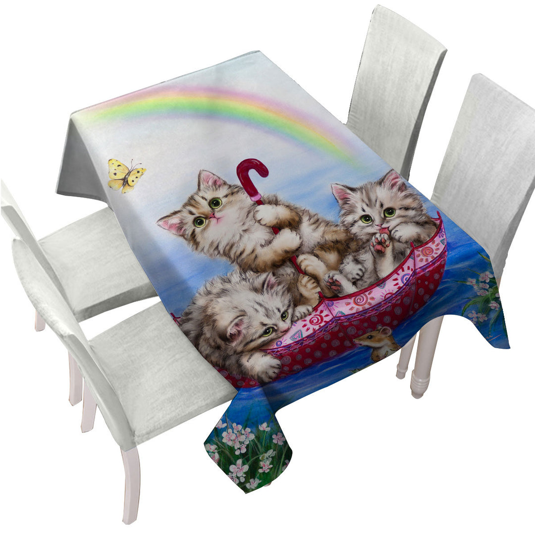 Tablecloths with Cute Cats for Kids Three Kittens in the Lake