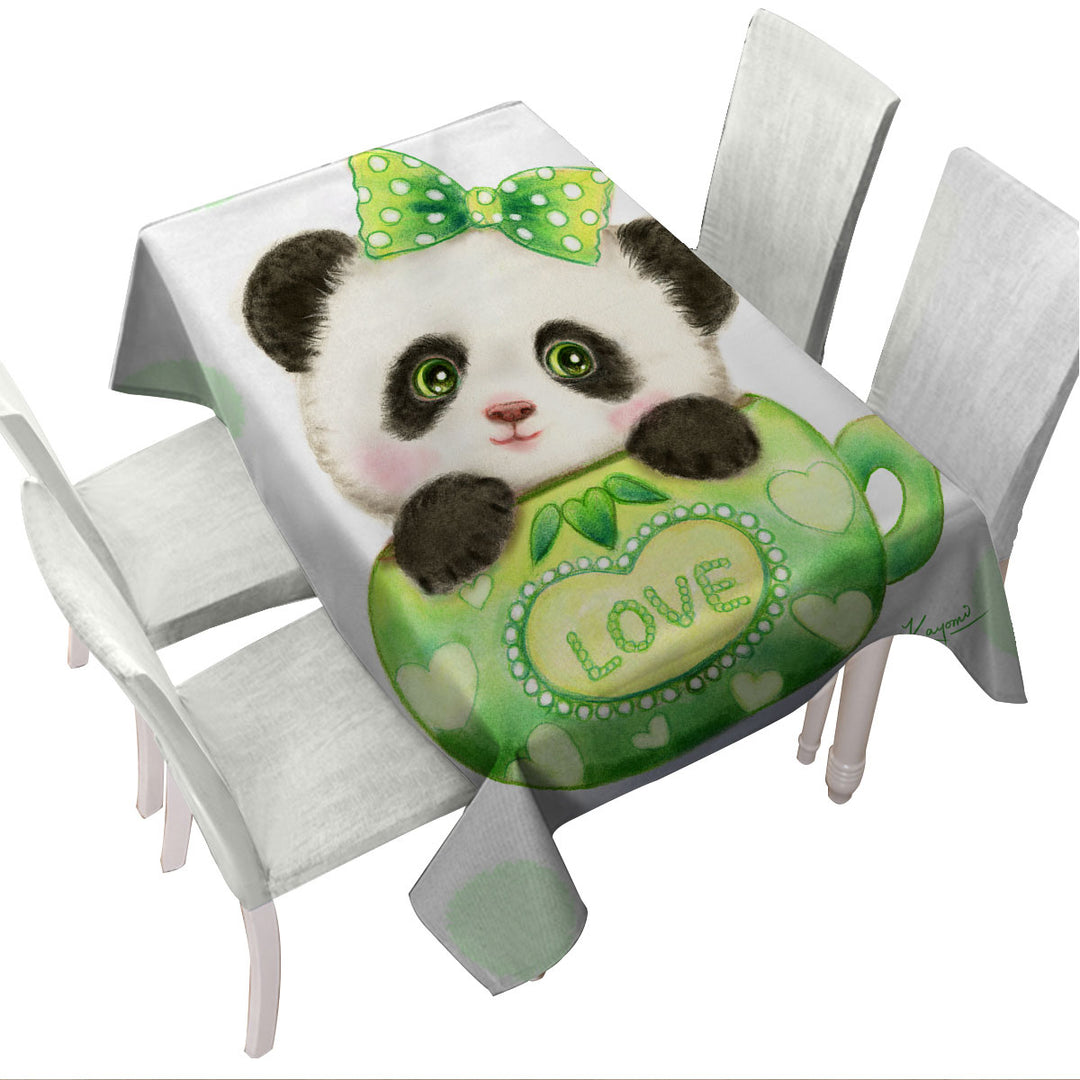 Tablecloths with Cute Design Green Love Cup Panda