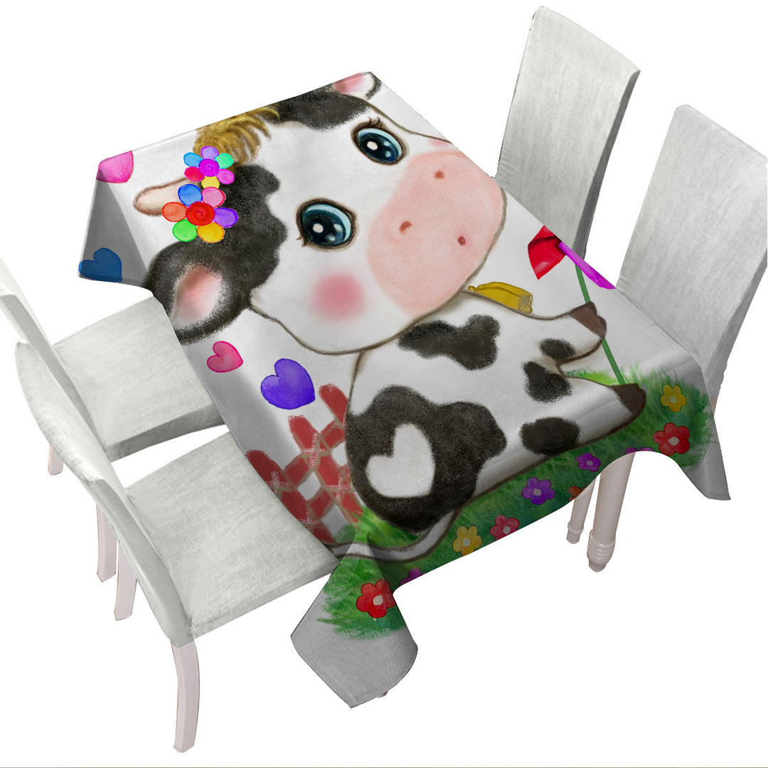 Tablecloths with Cute Drawings for Kids Little Moo Heart Cow