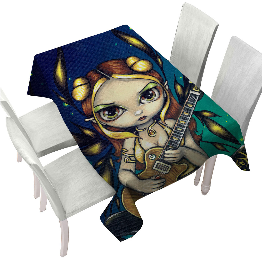 Tablecloths with Cute Fantasy Golden Guitar Fairy