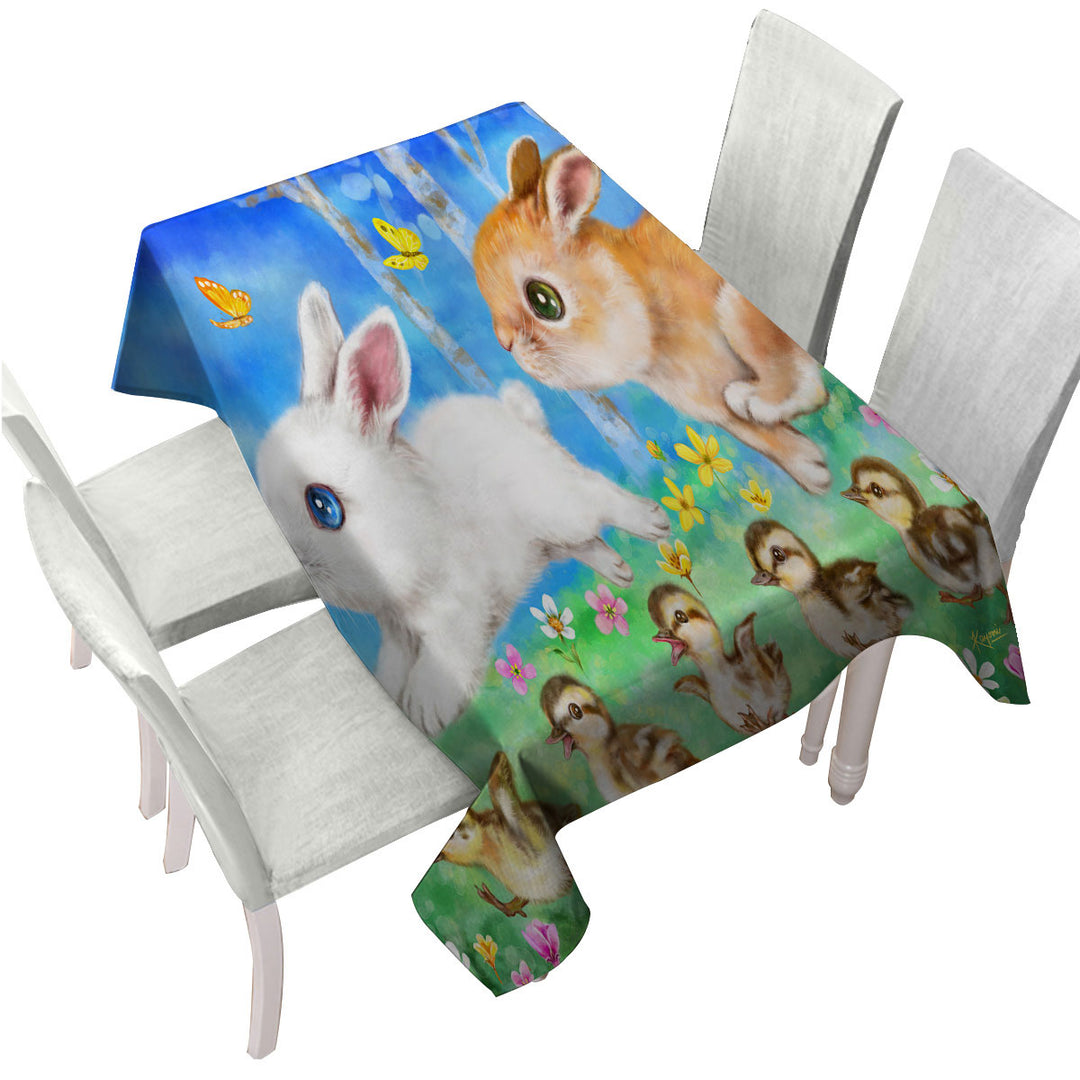 Tablecloths with Cute Kids Art Designs Ducklings and Bunnies