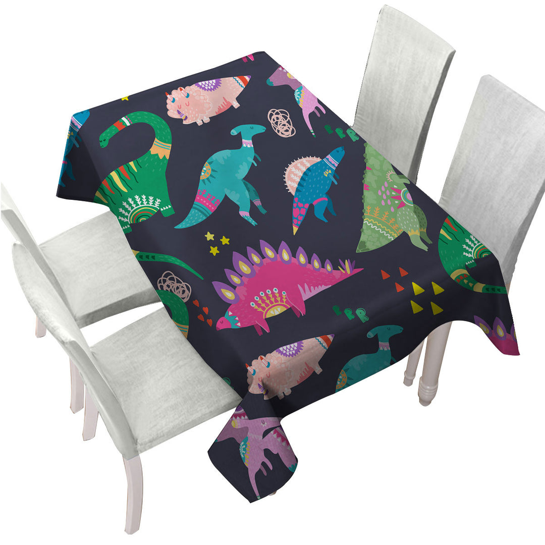 Tablecloths with Cute Multi Colored Sleeping Dinosaurs