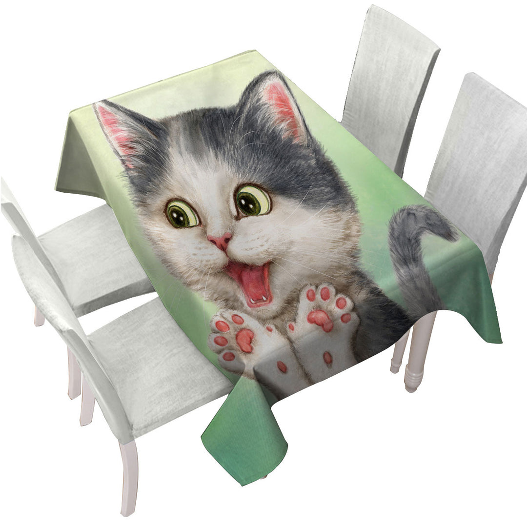 Tablecloths with Excited Lovely Kitten for Kids
