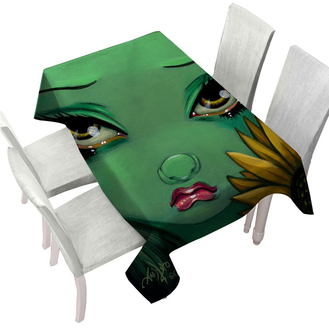 Tablecloths with Faces of Faery _19 Green Girl with Sunflower