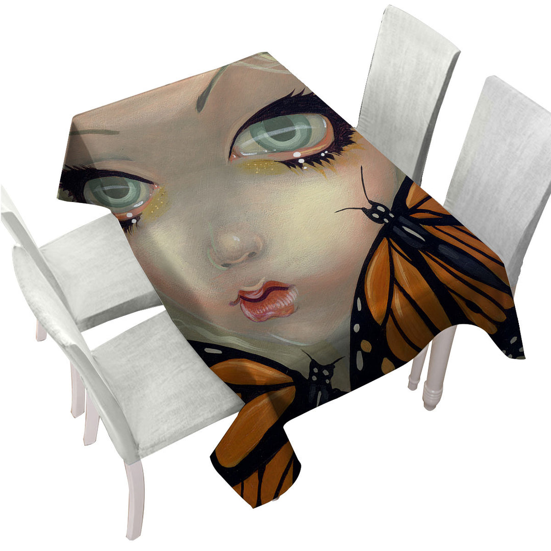 Tablecloths with Faces of Faery _57 Girl with Monarch Butterflies