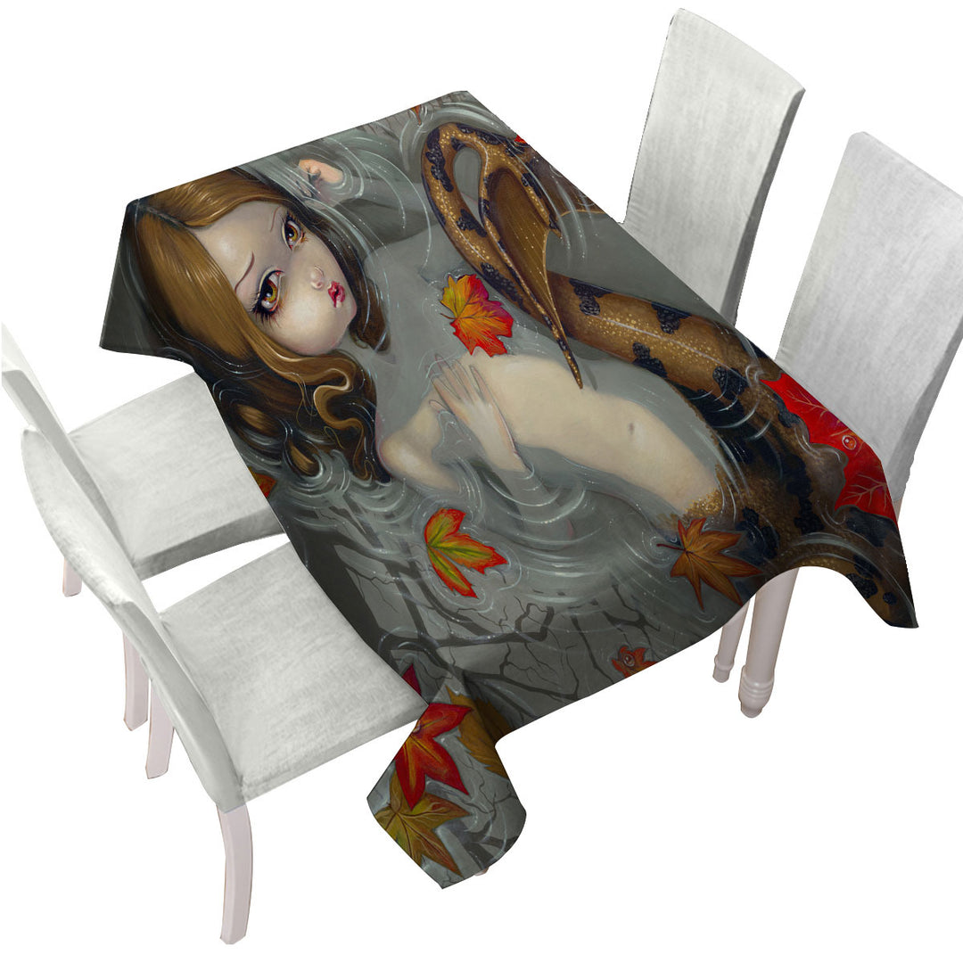 Tablecloths with Fantasy Art Autumn Mermaid and Leaves