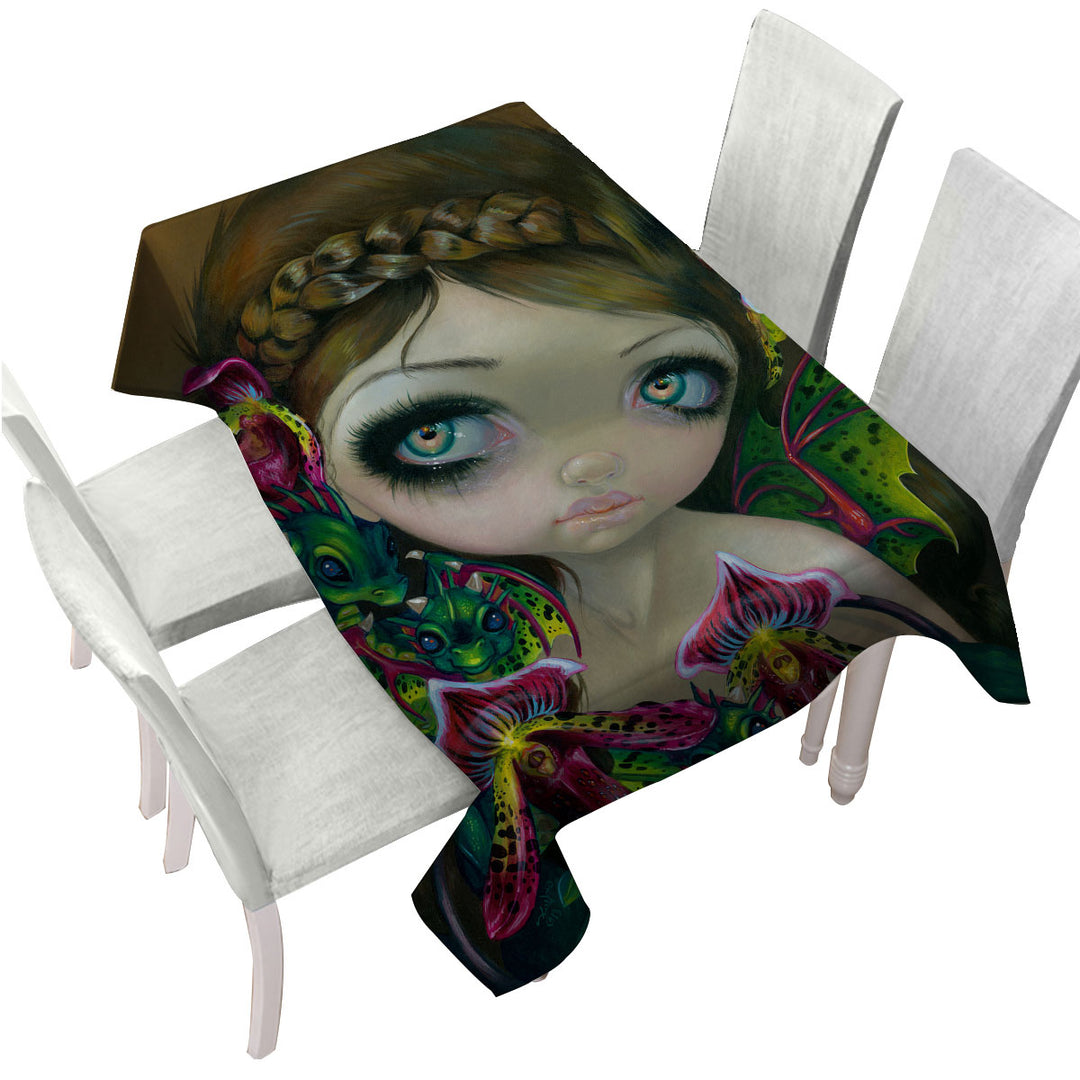 Tablecloths with Fantasy Art Beautiful Fairy and Dragon Orchid