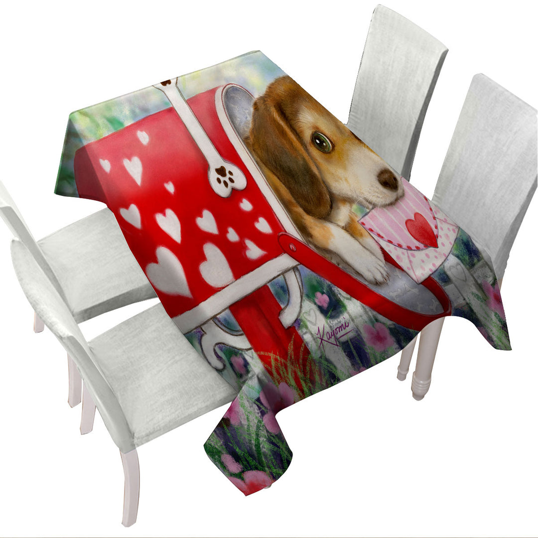 Tablecloths with Funny Dog Mailbox Puppy with Hearts