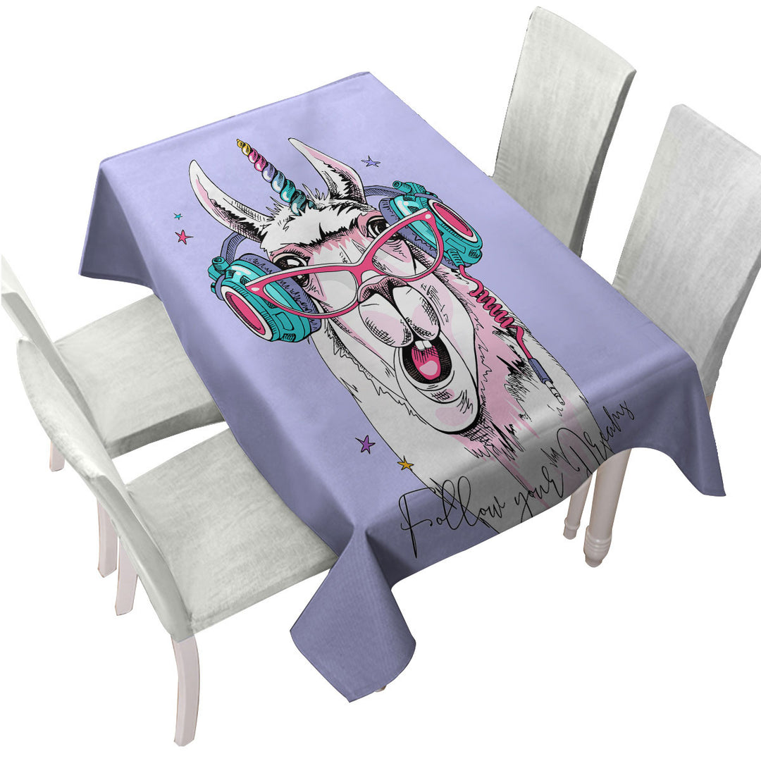 Tablecloths with Funny Hipster Unicorn Llama