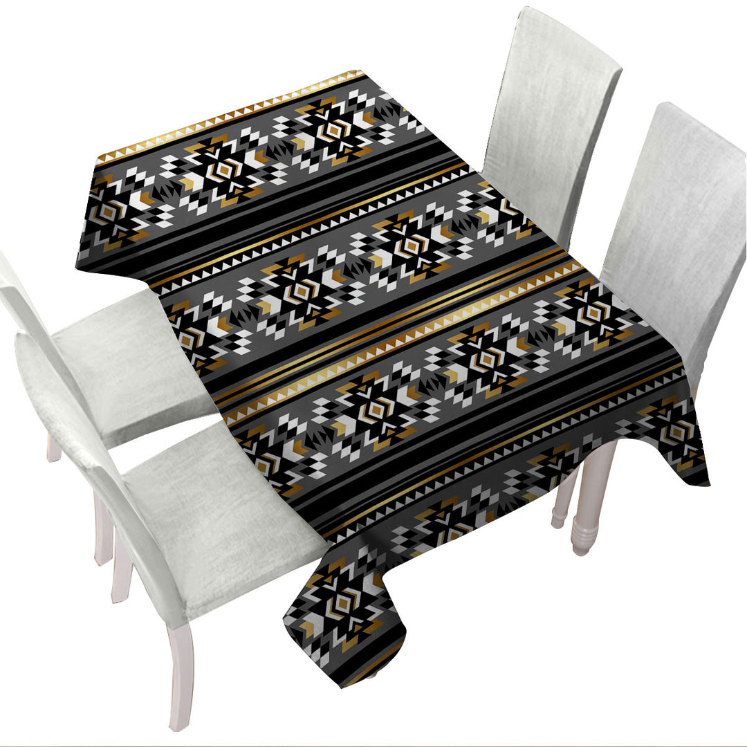 Tablecloths with Golden Aztec Pattern over Grey