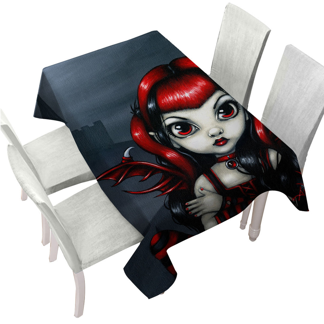 Tablecloths with Gothling Cute Red Black Goth Fairy and Castle