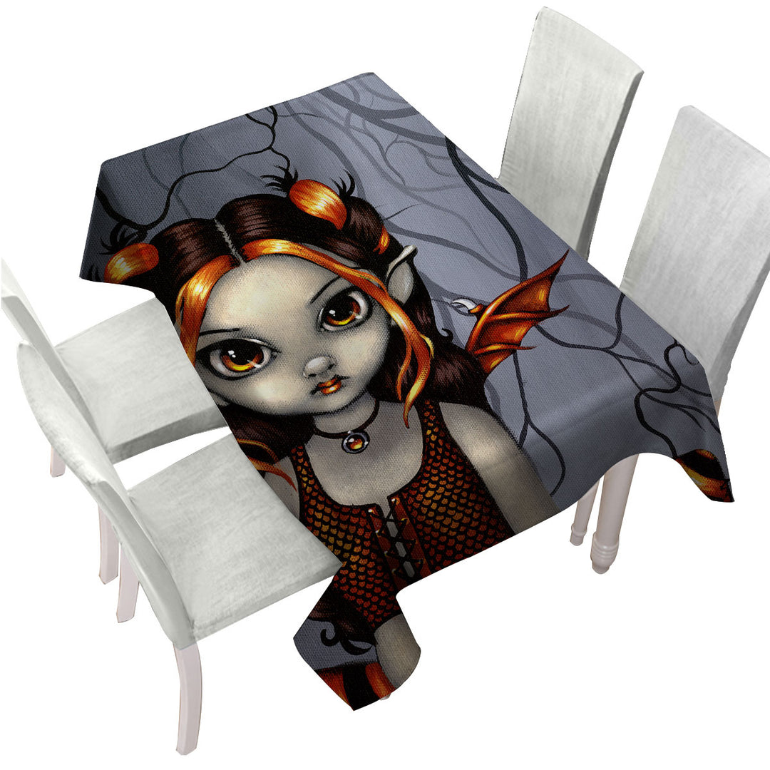 Tablecloths with Gothling Halloween Goth Elf Girl in Eerie Forest