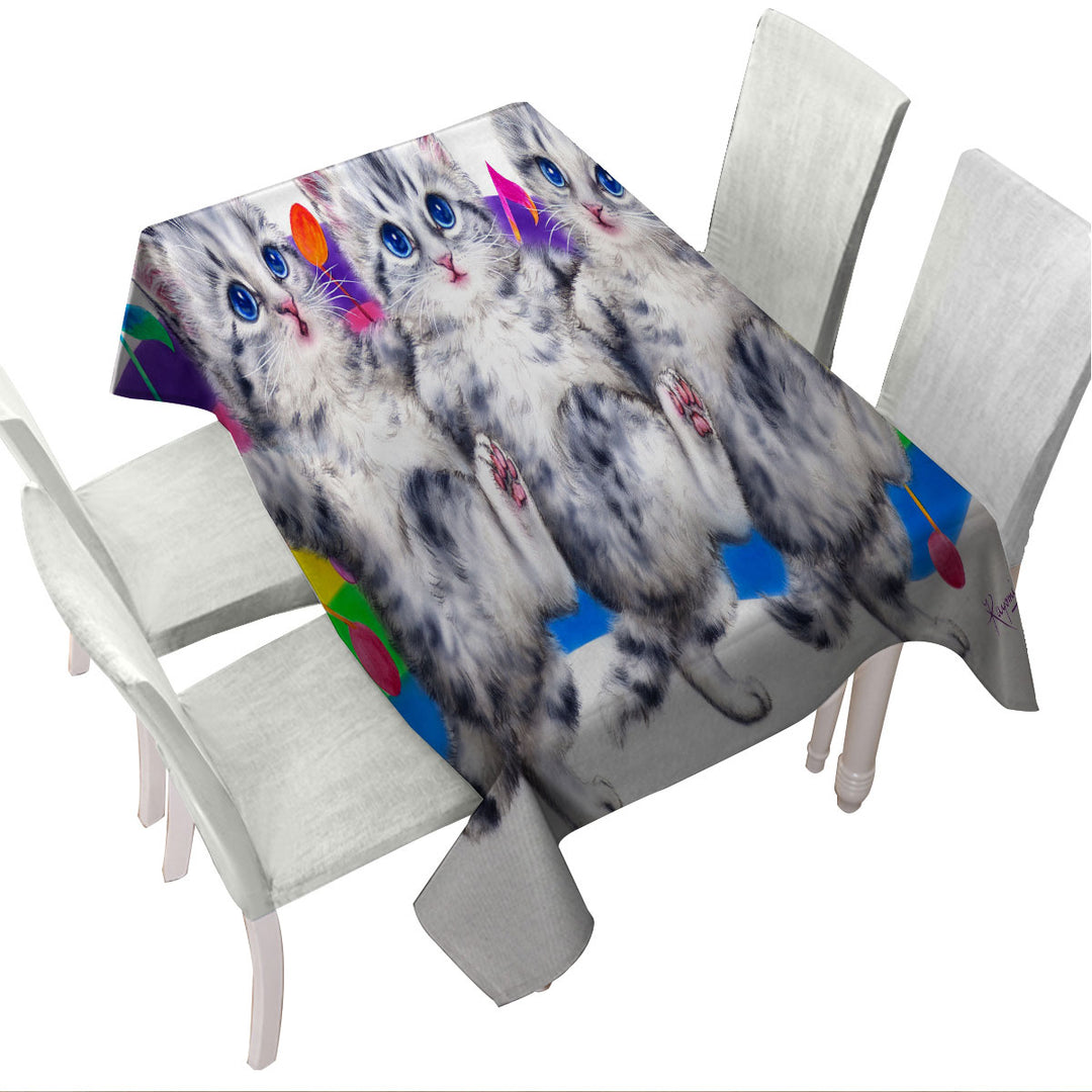 Tablecloths with Grey Kittens Rainbow Colorful Music Notes Dance