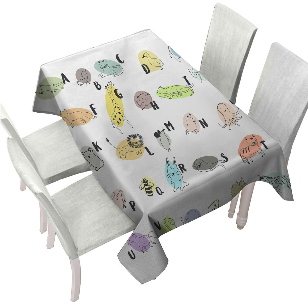 Tablecloths with Kids Alphabet Animals Drawings